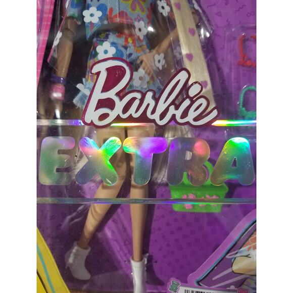 Barbie Extra Doll #12 in Floral 2-Piece Outfit with Pet Bunny NWT - Picture 4 of 8